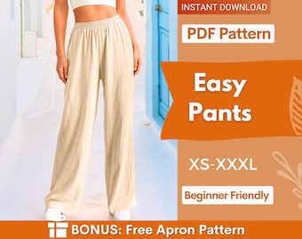 Elastic Waistband Pants Sewing Pattern for Women | Pants Pattern | Trouser Pattern | Women Sewing Pattern | High Waisted Pants PDF Pattern