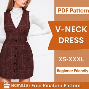 Dress Sewing Pattern PDF | Dress Pattern | Mini Dress Pattern | Slip Dress PDF Pattern Women Easy dress pattern | VNeck Dress pattern pdf