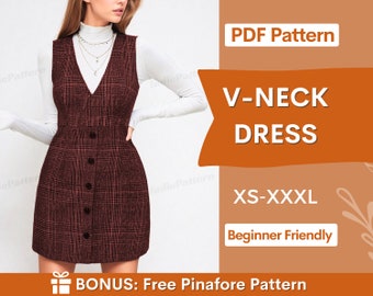 Dress Sewing Pattern PDF | Dress Pattern | Mini Dress Pattern | Slip Dress PDF Pattern Women Easy dress pattern | VNeck Dress pattern pdf