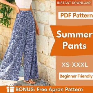 Summer Pants Pattern | Wide Leg Pants | Palazzo Pants Sewing Pattern | High Waist Wide Leg Pants Pants Pattern | Beginner Sewing Pattern