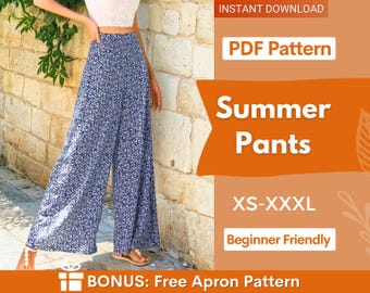Summer Pants Pattern | Wide Leg Pants | Palazzo Pants Sewing Pattern | High Waist Wide Leg Pants Pants Pattern | Beginner Sewing Pattern