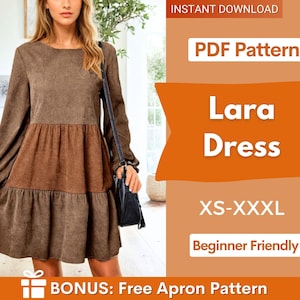 Dress Sewing Pattern | Long Sleeved Dress Pattern | Dress Pattern | Midi Dress Pattern | Women Sewing Pattern | Beginner Dress Pattern