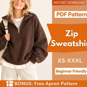 Damen-Sweatshirt-Schnittmuster | Pullover mit Reißverschluss | Pullover mit Reißverschluss | Pullover-Schnittmuster | Damen-Schnittmuster | Nähvorlagen | Damen-Sweatshirt