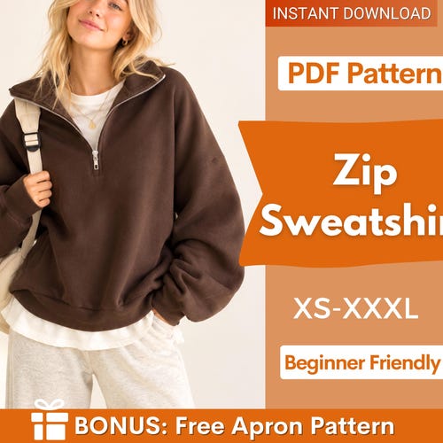Women Sweatshirt Pattern | Zipper Sweater | Zip up sweater | Sweater Pattern | Womens Pattern | Sewing Patterns | Women Sweatshirt