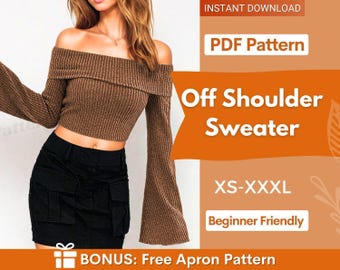 Off Shoulder Sweater Sewing Pattern | Sweater Pattern | Womens Top Pattern | Sewing Patterns | Women Patterns | Off Shoulder Top Pattern