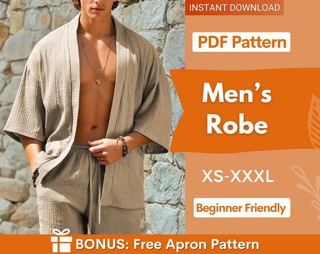 Free Man Robe Pattern Men's Robe Sewing Pattern, Short Kimono Pattern for Men, Shirt Pattern ...