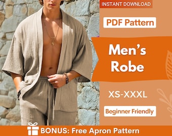 Men's Robe Sewing Pattern, Short Kimono Pattern for Men, Shirt Pattern Men, Sewing Pattern for Men, Men Sewing Pattern, Men's Shirt Pattern