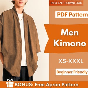 Naaipatroon voor een herenkimono, patroon voor een korte kimono voor heren, kimonopatroon, naaipatroon voor heren, naaipatroon voor een herenoverhemd
