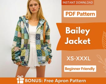 Jacket with Hoodie Sewing Pattern | Coat Pattern | Sewing Patterns | Quilted Jacket Pattern | Hooded Jacket Coat | Women Jacket