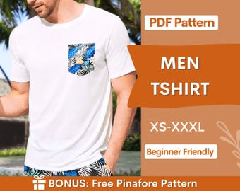 Men Tshirt Pattern, Tshirt with Pocket, Hawaiian TShirt Sewing Pattern, Tropical shirt sewing pattern, Sewing Pattern for Men, Men Pattern