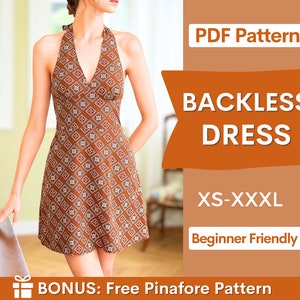 Backless Dress Pattern | XS- XXXL | Open back Dress Sewing Pattern |  Back Tie Dress Pattern | Women Sewing Pattern | Easy Dress PDF Pattern