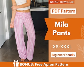 Trendy Pants Sewing Pattern | XS-XXXL | Flare Pants | Pants Sewing Pattern | Wide Leg Pants | Low Waist Pants Women Sewing Pattern
