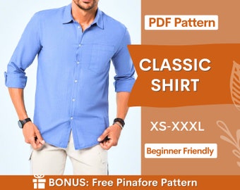 Mens Shirt Pattern, Shirt Pattern for Men, Button Up Shirt Pattern, Mens Sewing Pattern, Shirt Pattern, Sewing Patterns for Men