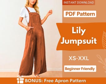 Jumpsuit Pattern | Overalls Sewing Pattern | Sewing Patterns Women |Women Jumpsuits Overalls | Dungaree Pant Loose Trouser | Sewing Pattern