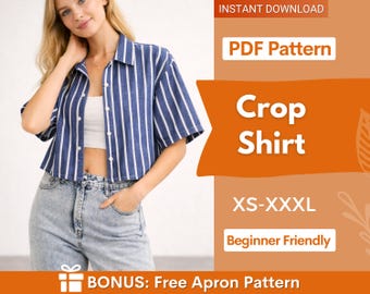 Crop Shirt Pattern, Women Shirt Pattern, Short Shirt Pattern, Sewing Pattern, Women Sewing pattern, Shirt Pattern, Beginner Sewing