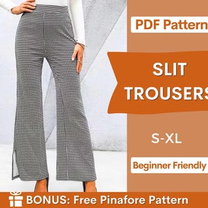 Flare Leg Slit Pants Sewing Pattern for Women | Flare Leg Trouser Pattern | Wide leg pants pattern | High waisted pants pattern PDF | S-XL
