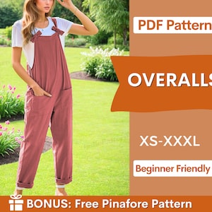 Overall Jumpsuit Pattern, Meadow Overalls, Overalls pattern, Pattern Women Jumpsuit, Dungaree Pant Loose Trouser , Overalls Sewing Pattern