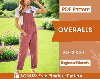 Algehele jumpsuit patroon, weide overall, overall patroon, patroon vrouwen jumpsuit, Dungaree broek losse broek, overall naaipatroon