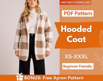 Hooded Coat Sewing Pattern for Women | Coat Pattern | Jacket Pattern | Sewing Patterns | Women Sewing Pattern Coat Jacket with Hoodie