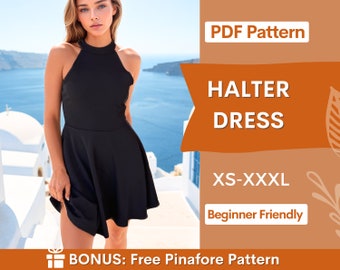 Halterjurk naaipatroon | Jurkpatroon | Naaipatronen | Patronen voor vrouwen | Galajurk | Zomerjurk | Eenvoudig jurkpatroon PDF XS-XXXL