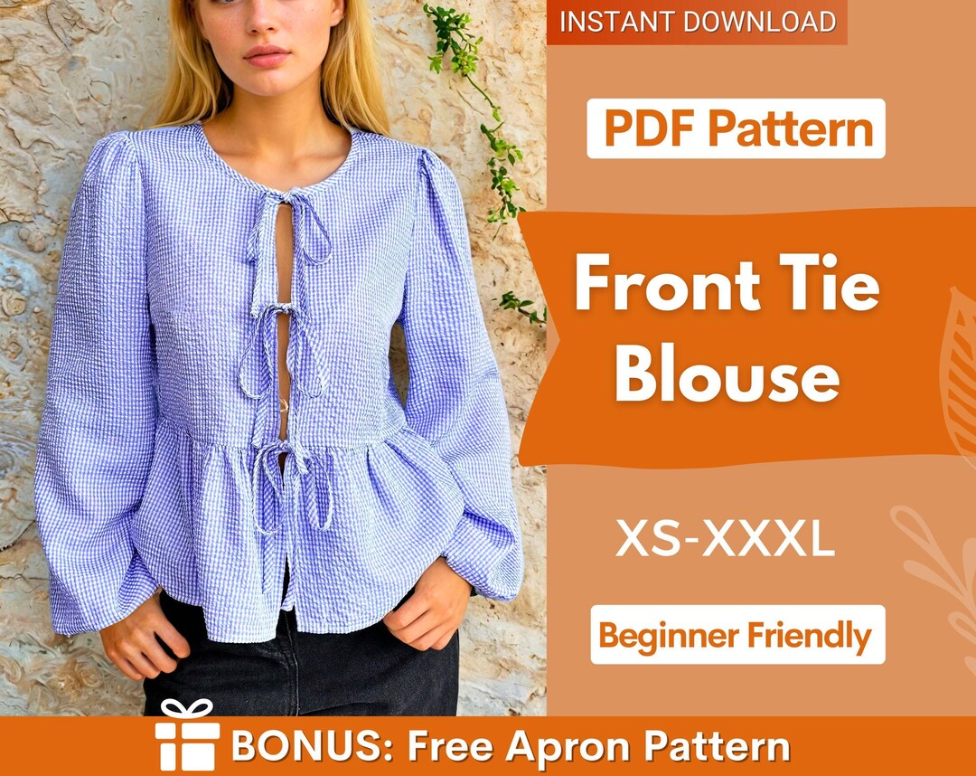 Blouse Sewing Pattern, Front Tie Blouse, Knot Blouse, Shirt Pattern ...