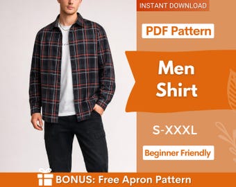 Shirt Pattern for Men | S-XXXL | Sewing Pattern Men | Men Buttons Shirt Sewing Pattern PDF | Men's Button Shirt Pattern | Instant Download