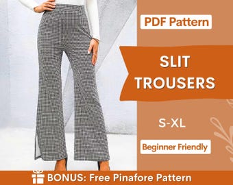Flare Leg Slit Pants Sewing Pattern for Women | Flare Leg Trouser Pattern | Wide leg pants pattern | High waisted pants pattern PDF | S-XL