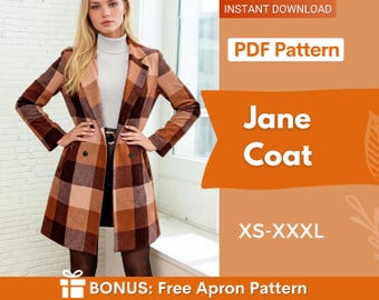 Coat Sewing Pattern with Lining | Winter Coat Pattern | Long Coat Pattern | Jacket Sewing Pattern, Women Sewing Pattern, Pattern Jacket Coat