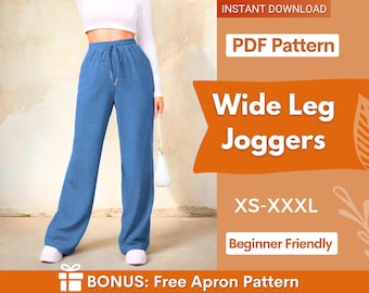 Joggers Sewing Pattern, Women's Sweatpants Pattern, Easy Jogger Sewing Pattern, Wide Leg Jogger Pants, Yoga Pants, Loungewear Pants Pattern