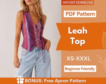 Wrap Top Sewing Pattern, Wrap Vest Pattern, Sewing Patterns Women, Women Vest, Tie Vest Pattern, Summer Top Sewing Pattern