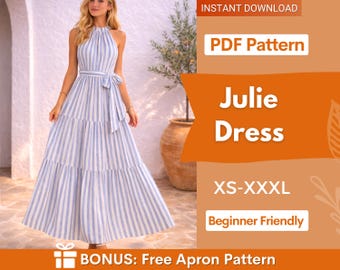 Wykrój na sukienkę Julie Maxi | Sukienka z dekoltem halter | Wykrój na sukienkę balową | Wykrój na sukienkę damską | Sukienka letnia | Wykroje krawieckie