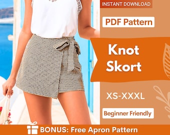 Patrón de falda pantalón con nudo / Patrón de falda / Patrón de falda pantalón / Patrón de shorts / Falda de mujer / Patrones de costura / Patrones para mujer / Minifalda