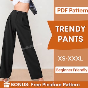 Wide Leg Pants Pattern | XS-XXXL | Trendy Pants Sewing Pattern | Pants Pattern | Sewing Pattern, Women Sewing Pattern | High waisted pants