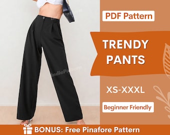 Wide Leg Pants Pattern | XS-XXXL | Trendy Pants Sewing Pattern | Pants Pattern | Sewing Pattern, Women Sewing Pattern | High waisted pants