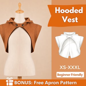 Hooded Vest Sewing Pattern, Cape with Hood Pattern, Cape Pattern, Capelet Pattern, Medieval Dress Pattern, Cosplay Cloak Sewing Pattern