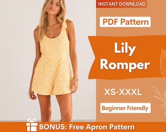 Lily Romper Schnittmuster | Einfacher Romper | XS-XXXL | Sommer-Romper-Schnittmuster | Overall-Schnittmuster | Damen-Jumpsuit für Anfänger