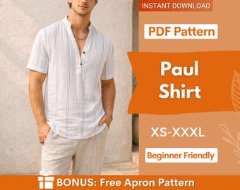 Naaipatroon herenshirt, shirtpatroon voor mannen, T-shirtpatroon, naaipatroon voor heren, naaipatroon heren, patroon herenshirt, zomershirtpatroon heren