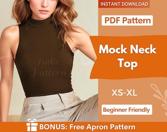 Mock Neck Top Sewing Pattern, Crop Top Pattern PDF, Tank Top Sewing Pattern, Easy Pattern, Instant Download, XS-XL, Crop Tank Top Sewing