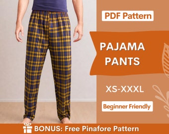 Mannen pyjamabroek patroon, pyjama patroon, PJ broek patroon, Lounge broek naaipatroon PDF, naaipatroon voor mannen, mannen naaipatronen