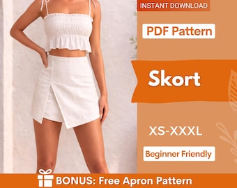 Skort Sewing Pattern | Mini Skirt Pattern | Shorts Pattern |  Women Skirt | Sewing Patterns | Women Patterns | Skirt with Shorts Pattern