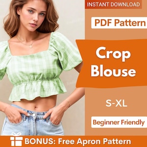 Ruffled Crop Top Sewing Pattern for Women PDF, Top Pattern, Milkmaid pattern, Puff Sleeve Top,  Women Sewing pattern PDF, Summer Top pattern