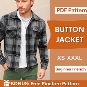 Jacket Pattern for Men, Men Sewing Pattern, Shirt Jacket Pattern, Shirt Pattern for Men, Men PDF Pattern, Sewing Pattern Jacket Shirt Men image 1