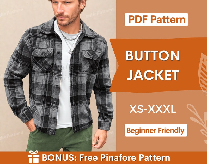 Jacket Pattern for Men, Men Sewing Pattern, Shirt Jacket Pattern, Shirt Pattern for Men, Men PDF Pattern, Sewing Pattern Jacket Shirt Men image 1