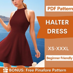 Halter Dress Sewing Pattern | Dress Pattern | Sewing Patterns | Women Patterns | Prom Dress | Summer Dress | Easy Dress Pattern PDF XS-XXXL