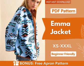 Jacket Sewing Pattern for Women, Women Sewing Pattern, Jacket Pattern, Button Jacket, Beginner Sewing Pattern, Coat Pattern, Women Coat