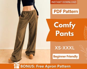 Comfy Pants Sewing Pattern | Pants Pattern | Elastic Waistband Pants Pattern | Women Sewing Pattern | Wide Leg Pants | SweatPants Joggers
