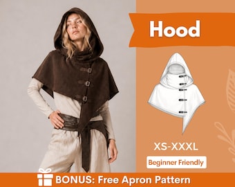Hood Sewing Pattern, Cape with Hood Pattern, Cape Pattern, Capelet Pattern, Medieval Dress Pattern, Cosplay Cloak Sewing Pattern