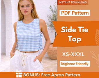 Side Tie Top Pattern | Women Sewing Pattern | Crop Top Pattern | Summer Tie Top Pattern | Sewing Patterns Top | Tank Crop Top Blouse Shirt