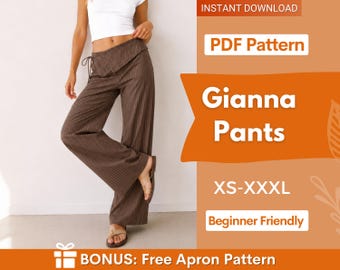 Gianna Trendy Pants Sewing Pattern | XS-XXXL | Straight Pants | Pants Pattern | Low Waist Pants Women Sewing Pattern | Y2K Pants Pattern