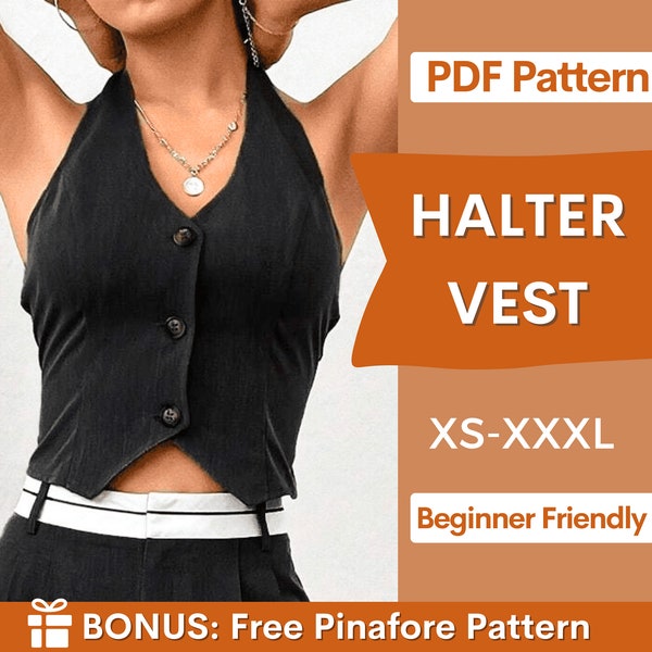 Halter Vest Sewing Pattern | Waistcoat Pattern | Women Sewing Pattern | Vest Pattern | Cropped Waistcoat Pattern |  Beginner Sewing Pattern